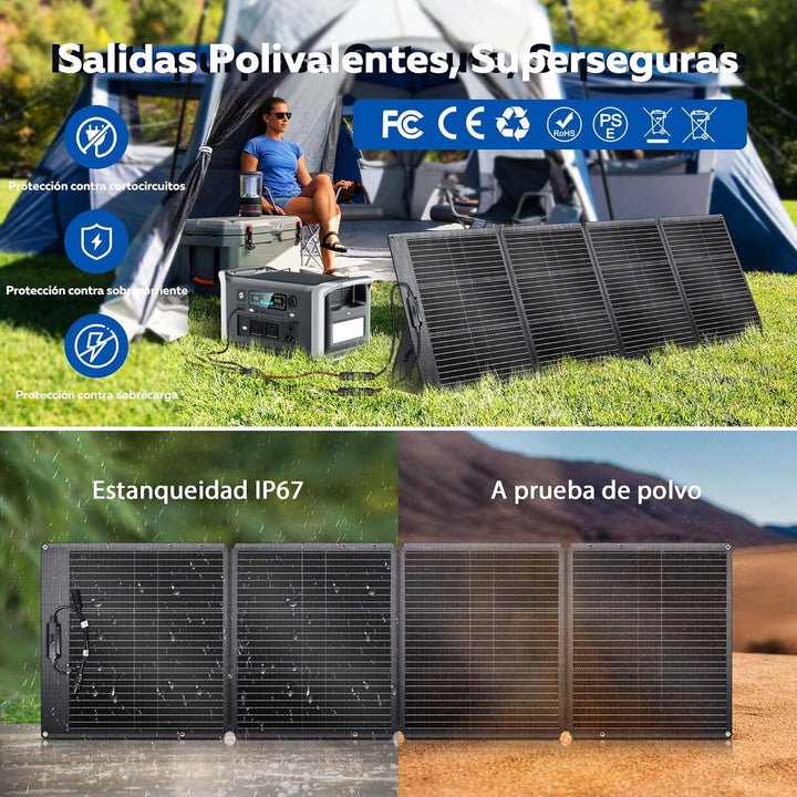 200W Tragbares Solarpanel, 20.5V Faltbares Solarpanel Kit mit 10 Anschlüssen, Solar Panel mit Stände