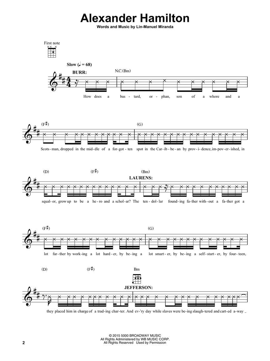 Ukulele Selections: Noten, Sammelband für Ukulele: An American Musical by Lin-Manuel Miranda. Noten,
