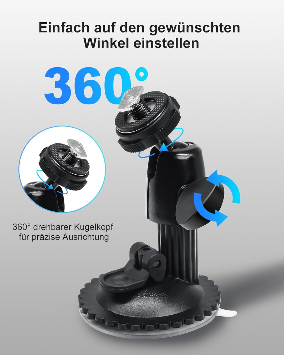 Windschutzscheiben-Halterung für Rückfahrkamera – 5 kg Tragkraft, 360° Verstellbarer Kugelkopf, Meta