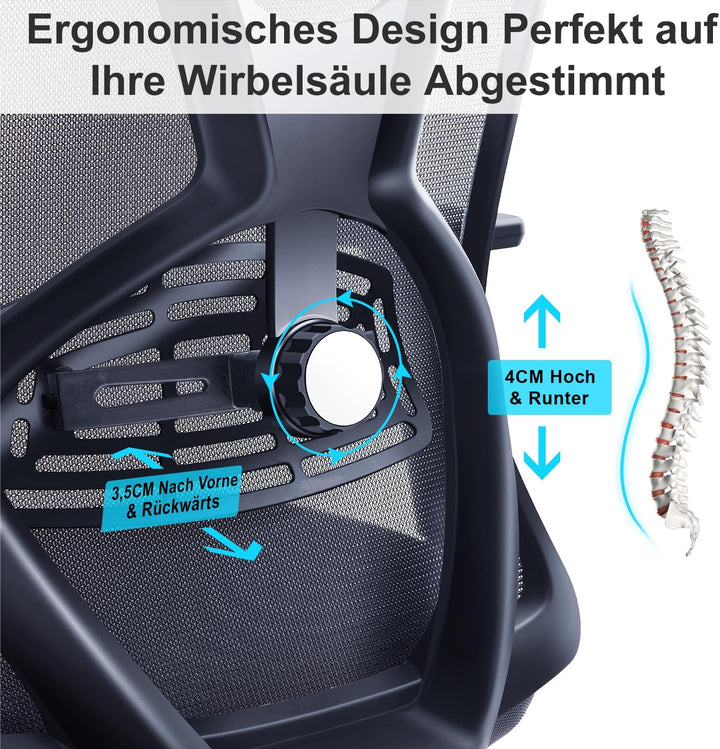Ticova Bürostuhl Ergonomisch Schreibtischstuhl, Hoher Rücken Ergonomischer Stuhl mit Verstellbarer L