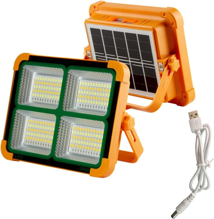 Jandei - 100 W Solar-LED-Strahler, tragbar. 5 Lichtmodi/336 LEDs. Mit Magnet und Halterung. USB/Sola