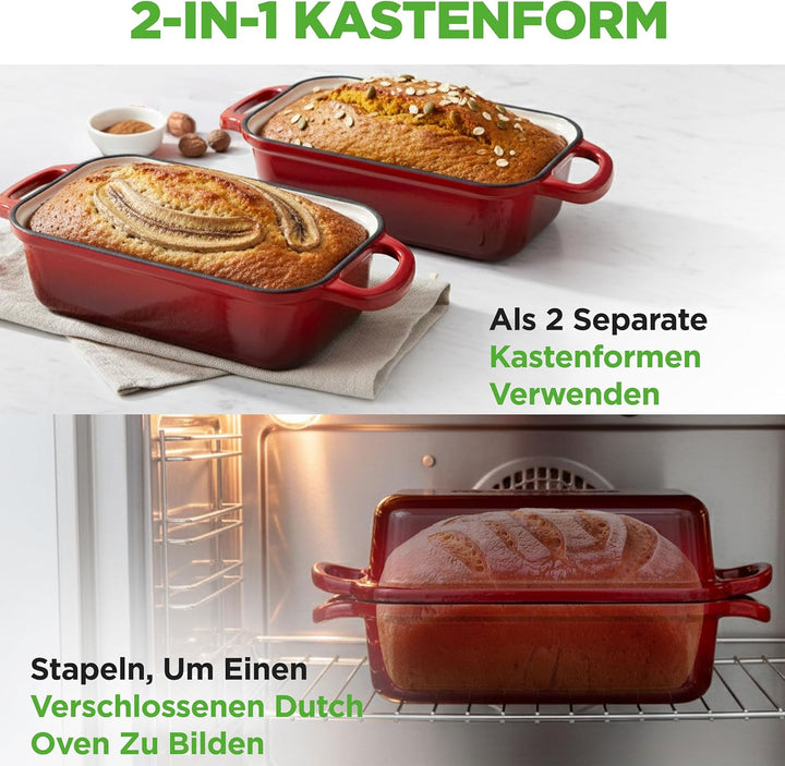 NutriChef Gusseisen Topf - Brotbackform mit Deckel - 22,9 cm Kastenform für Sauerteigbrot, emaillier