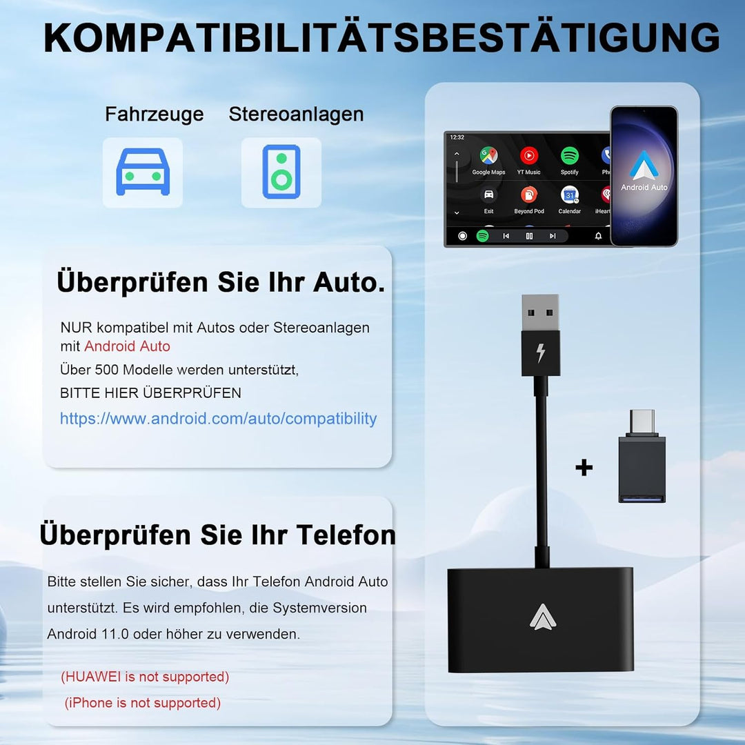 Android Auto Wireless Adapter, Android Auto Adapter für Werkseitig Verkabeltes auf Wireless, Kompati