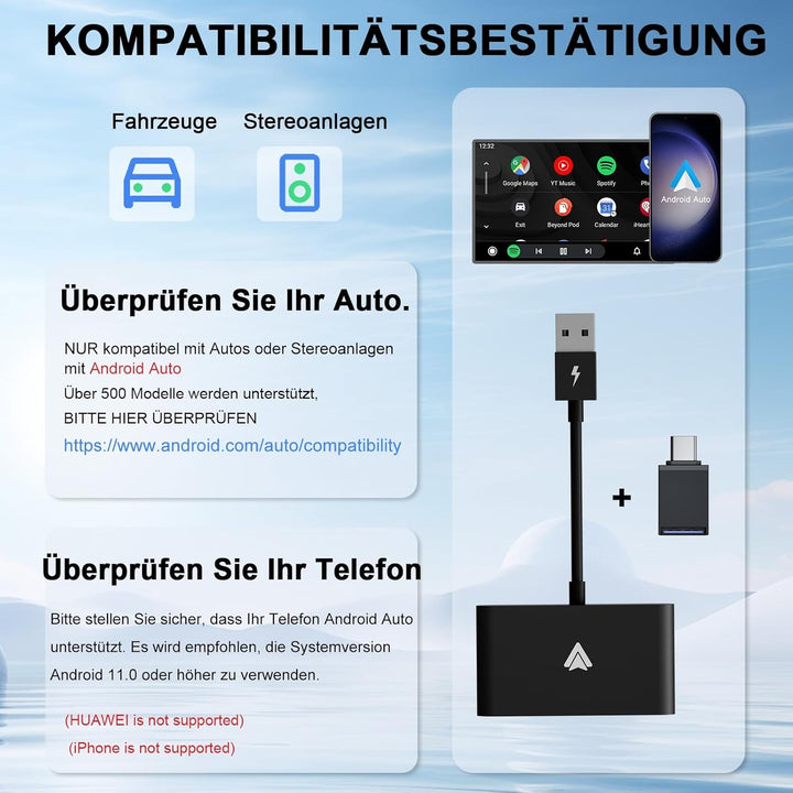 Android Auto Wireless Adapter, Android Auto Adapter für Werkseitig Verkabeltes auf Wireless, Kompati