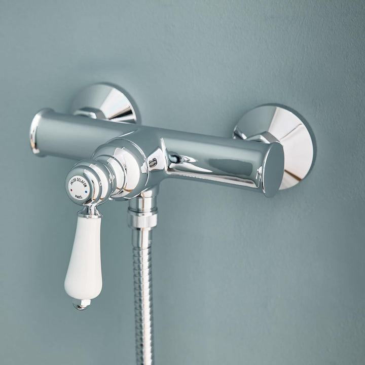 Jacob Delafon - Louise Wand-Duscharmatur, mechanisch, Retro-Design, Keramikgriff, wassersparend, 21,
