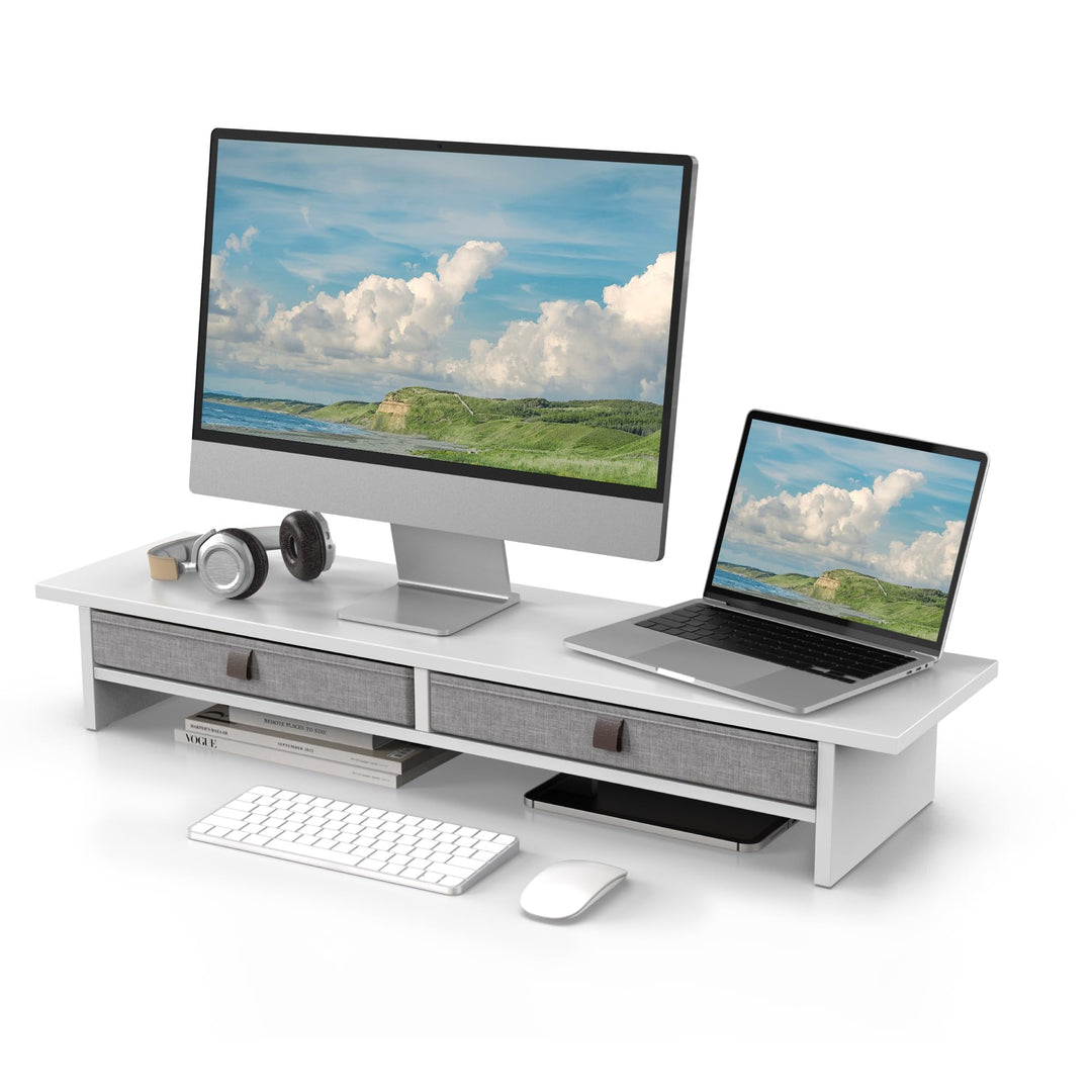 Fenge Dual Monitorständer Riser 2 Etagen Computer Monitor Ständer mit Schublade für PC Laptop Drucke
