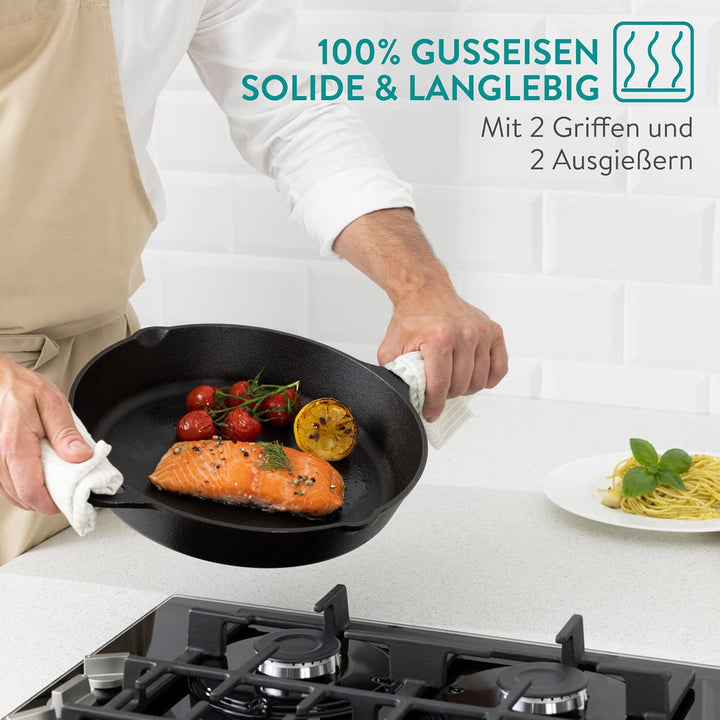 Navaris Gusseisenpfanne - 30cm Eingebrannte Pfanne Gusseisen Induktion, Cast Iron Pan, Gusspfanne, G