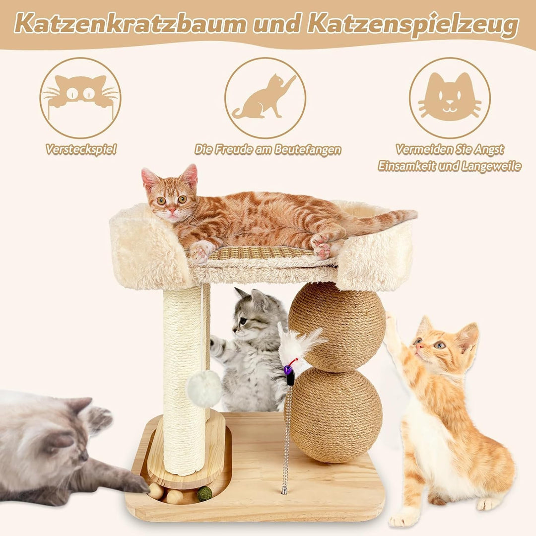 Interaktives Katzenspielzeug Aus Holz 6 in 1 Katzenmöbel mit Hängenden Kugeln, Drehbar Smart Track B