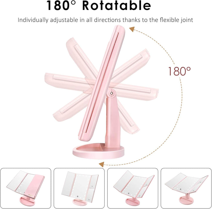 WEILY beleuchteter Kosmetikspiegel 1x / 2X / 3X Vergrösserungs-Trifold mit 36 LED-Lichtern, Touchscr