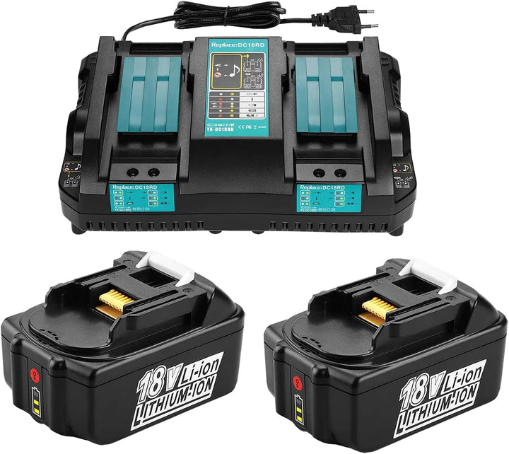 2 Stück BL1850B Akku 18V 5,0Ah für Makita Akku 18V mit Ladegerät DC18RD Dual Port Schnellladegerät 1