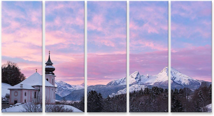 islandburner Bild auf Leinwand Watzmann Sonnenuntergang Kirche Bayern Berchtesgaden Deutschland Alpe