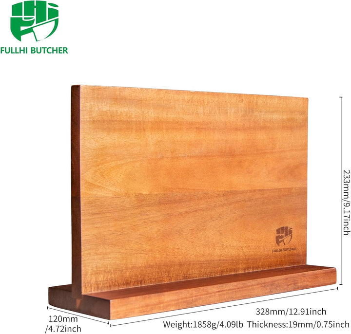FULLHI Doppelseitige grosse magnetische Messerblock Akazienholz Messer Set Halter Stand mit Stronge