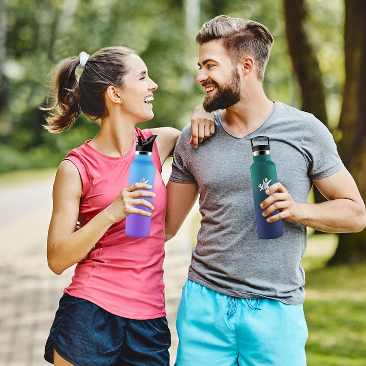 Trinkflasche Edelstahl, Sport Trinkflasche 1 liter, Thermosflasche Mit 2 Deckeln, Doppelwandige Vaku