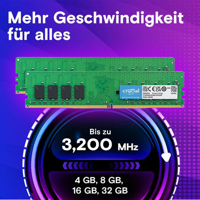 Crucial RAM 32GB (2x16GB) DDR4 3200MHz CL22 (2933MHz oder 2666MHz) Desktop Arbeitsspeicher Kit CT2K1