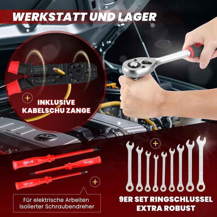 WALTER STAHL Werkzeugkoffer gefüllt 599 tlg | Werkzeugkasten | Aluminiumkoffer | Werkzeug Set | für