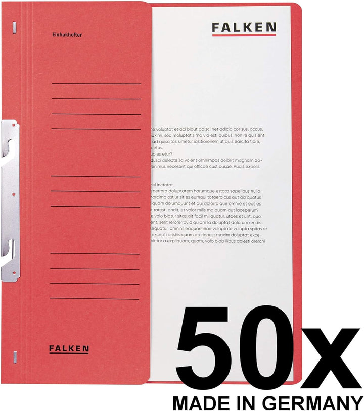 Original Falken 50er Pack Einhakhefter. Made in Germany. Aus Recycling-Karton mit halbem Vorderdecke