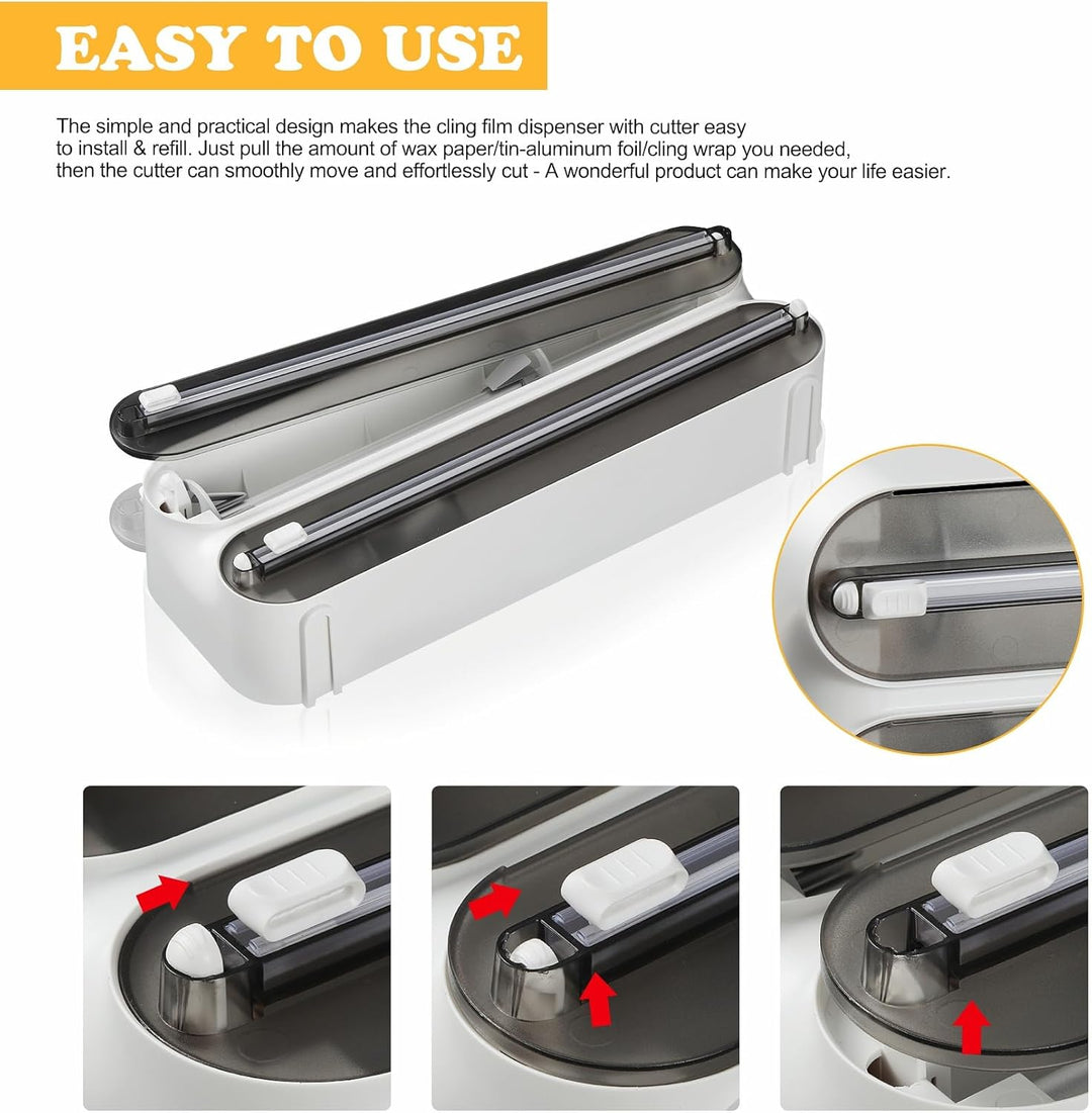 3-in-1 Frischhaltefolienspender mit Küchenrollenhalter - Platzsparender Wandrollenhalter, magnetisch