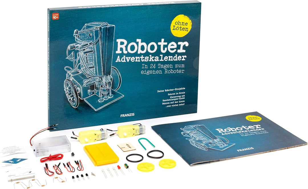 FRANZIS 67161 - Roboter Adventskalender - in 24 Tagen zum eigenen fahrbaren Roboter, ohne Löten, für