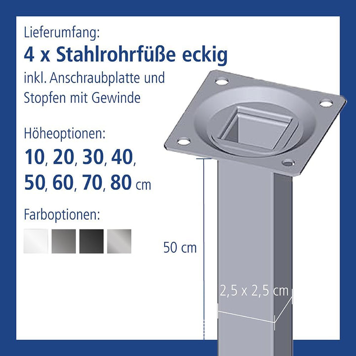 DIY Element System Möbelfuss eckig – Vierkant-Metallfuss, ideal als Tischbein für die Gestaltung ind