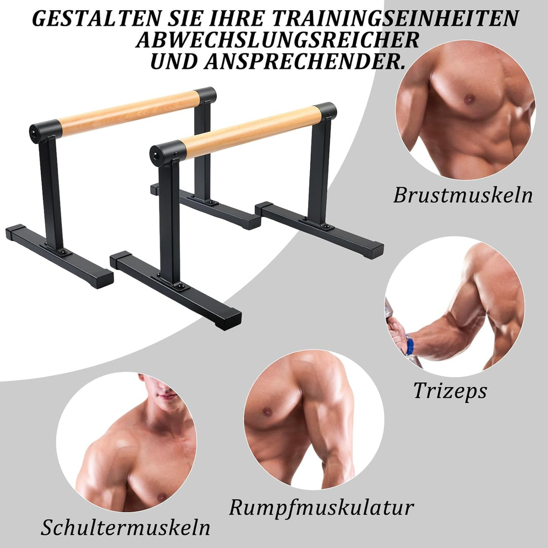 Parallettes mit Holzgriffen, Rutschfeste Handstand Griffe/Dip Bar für Calisthenics, Krafttraining &