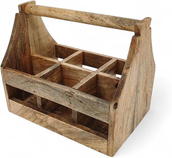 DARO DEKO Holz Flaschenhalter mit Griff für 6 Flaschen 20 x 30cm Flaschen-Träger Männerhandtasche Bi