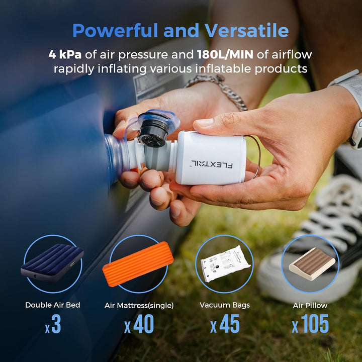 FLEXTAILGEAR Tiny PUMP2 X, Elektrische Luftpumpe mit 1300mAh Akku, Tragbare Kompakte Mini Pumpe USB