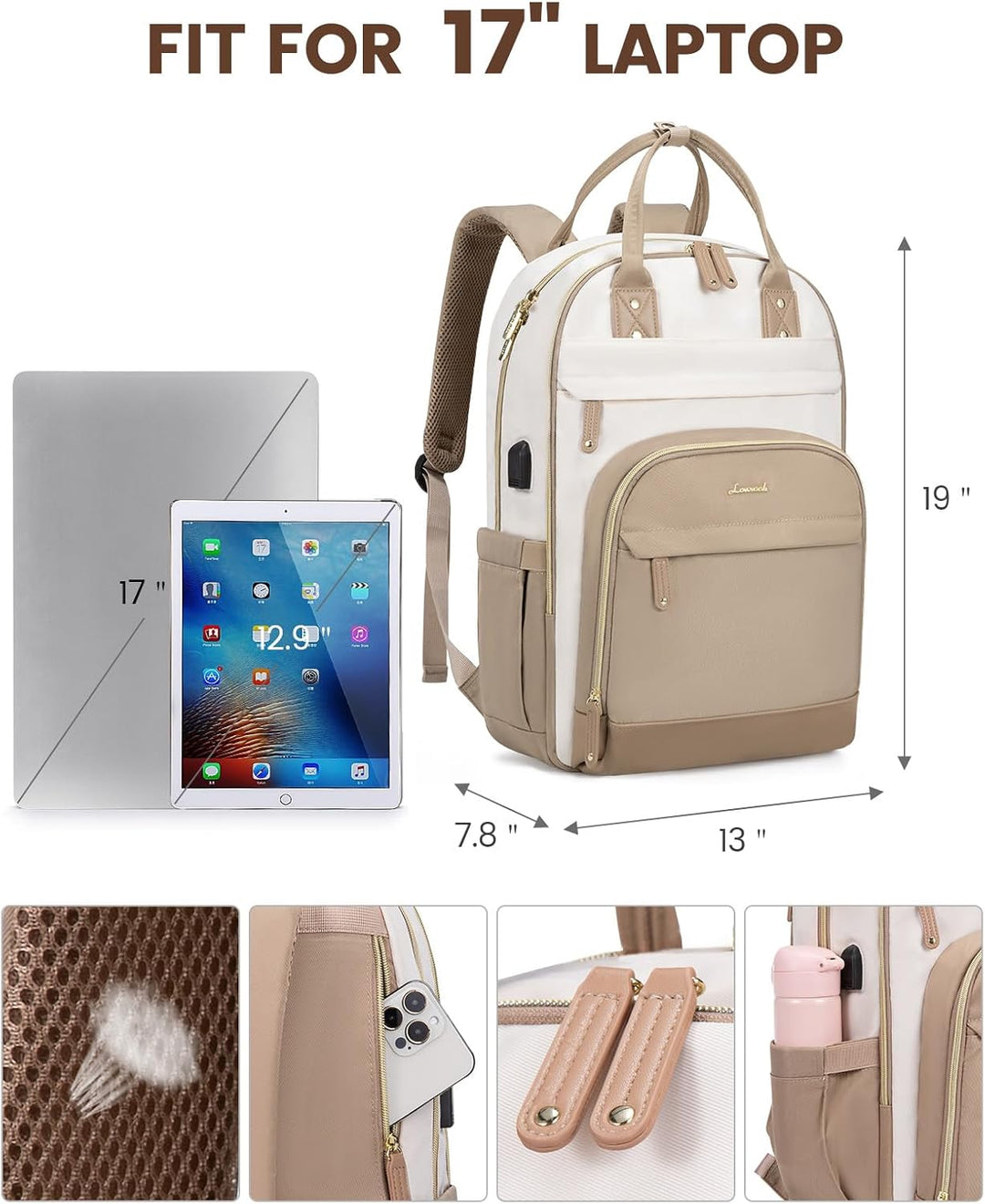 LOVEVOOK Rucksack Damen Gross, Laptop Rucksack 17 Zoll mit Laptopfach, Shulrucksack Mädchen Teenager