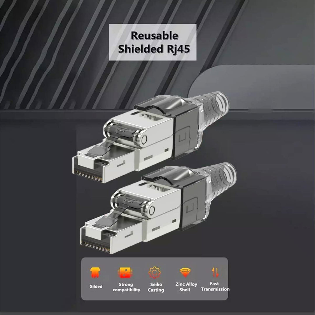 12 Stück Netzwerkstecker Cat 7 werkzeuglos CAT7 CAT7A RJ45 LAN UTP Kabel Stecker Grau ohne Werkzeug