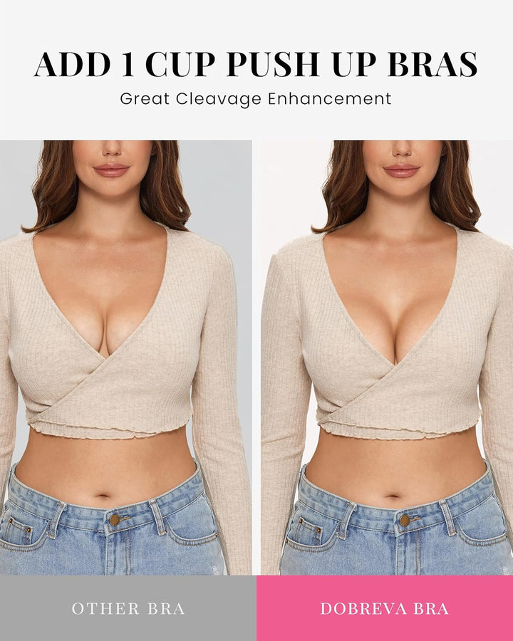 DOBREVA Damen Push Up BH ohne Bügel Soft Spitze Bügelloser BHS Sexy Bequem Gepolstert 70D Schwarz, 7