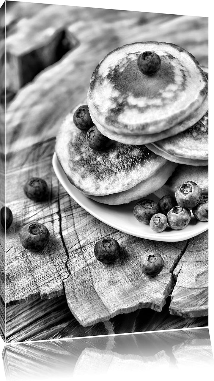 Pixxprint Pancakes mit Blaubeeren als Leinwandbild/Grösse: 100x70 cm/Wandbild/Kunstdruck/fertig besp