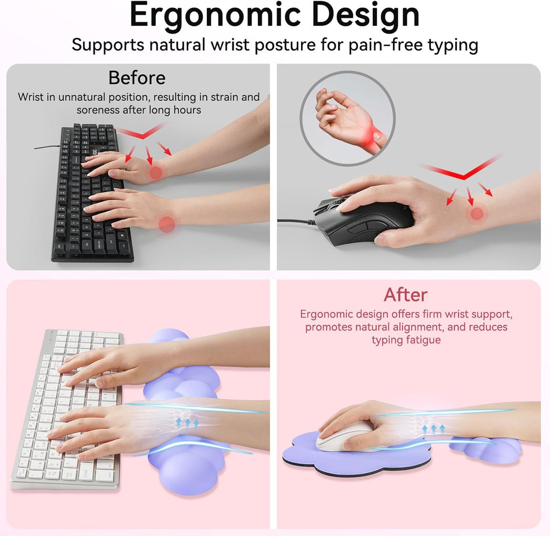 Sushret Memory‑Schaum Cloud Handballenauflage Tastatur‑Set, 4‑in‑1: Ergonomische Tastatur Handballen