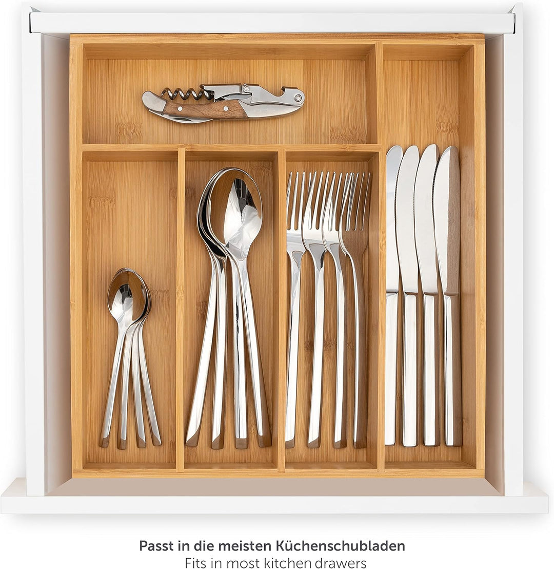Blumtal Besteckkasten aus 100% Bambus - Schubladentrenner Küche mit 5 Fächern - Küchen Organizer Bam