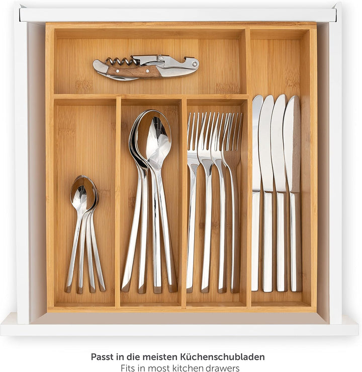 Blumtal Besteckkasten aus 100% Bambus - Schubladentrenner Küche mit 5 Fächern - Küchen Organizer Bam