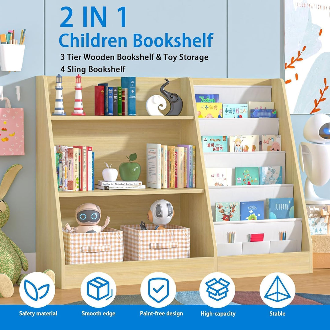 Garden 4 you Kinderregal,Bücherregal Kinder,Kinderregal mit 4 Ablage und 3 offenen Fächern,Bücherreg