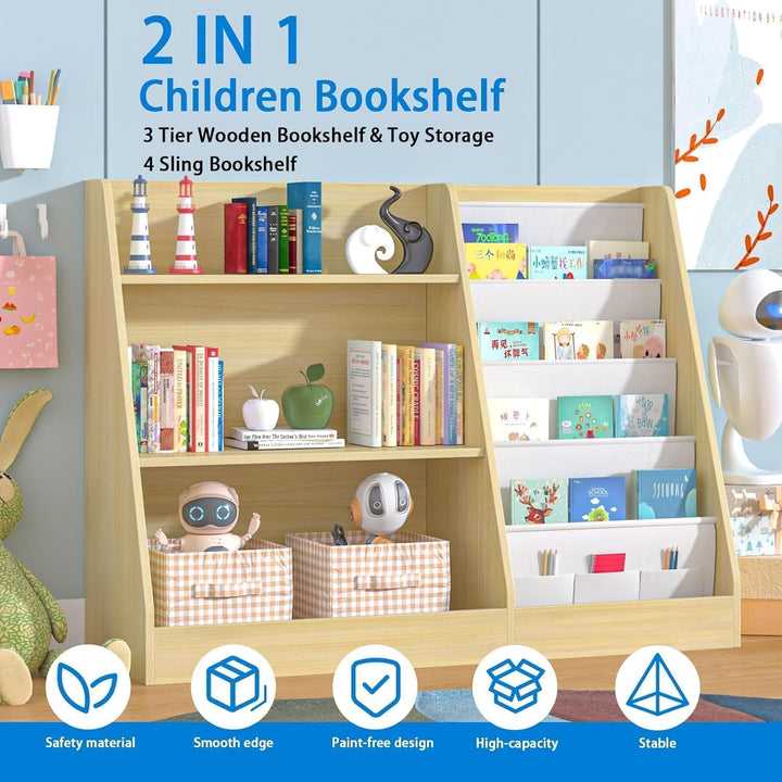 Garden 4 you Kinderregal,Bücherregal Kinder,Kinderregal mit 4 Ablage und 3 offenen Fächern,Bücherreg