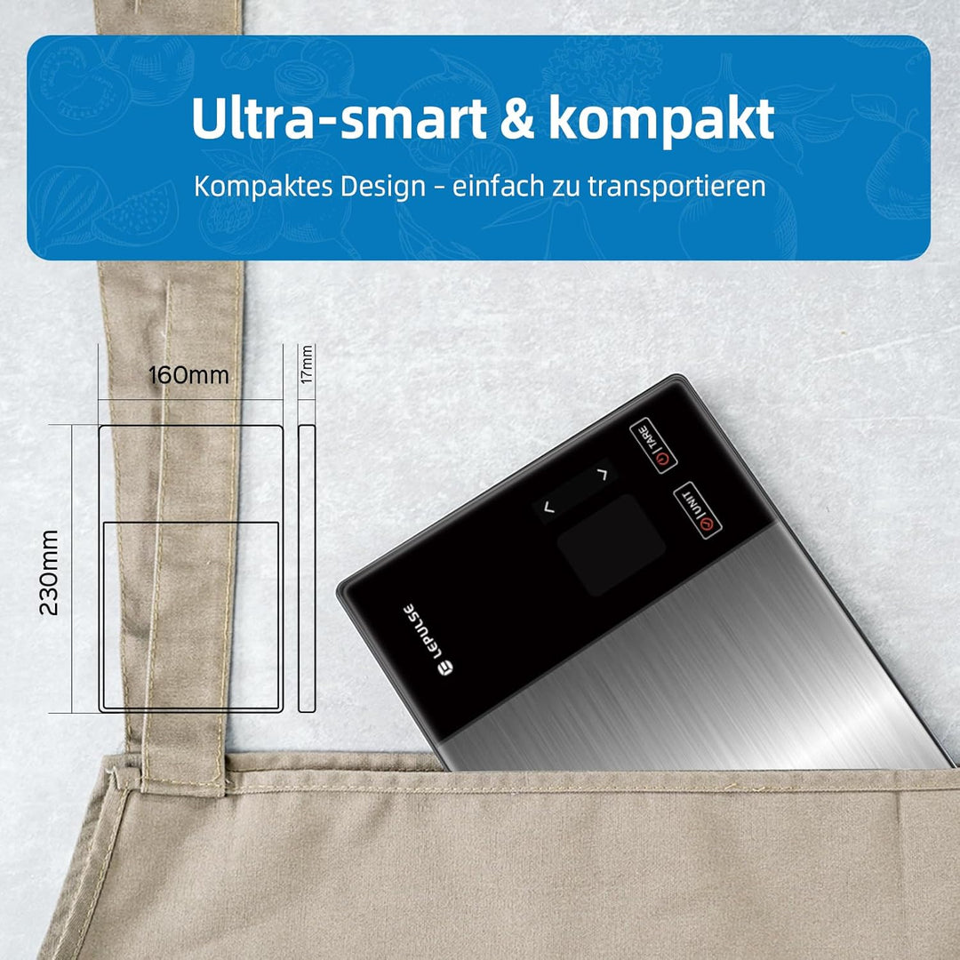 Digitale Küchenwaage mit Nährwertberechnung, Lebensmittelwaage mit 24 Nährwertanalyse, 5kg Edelstahl