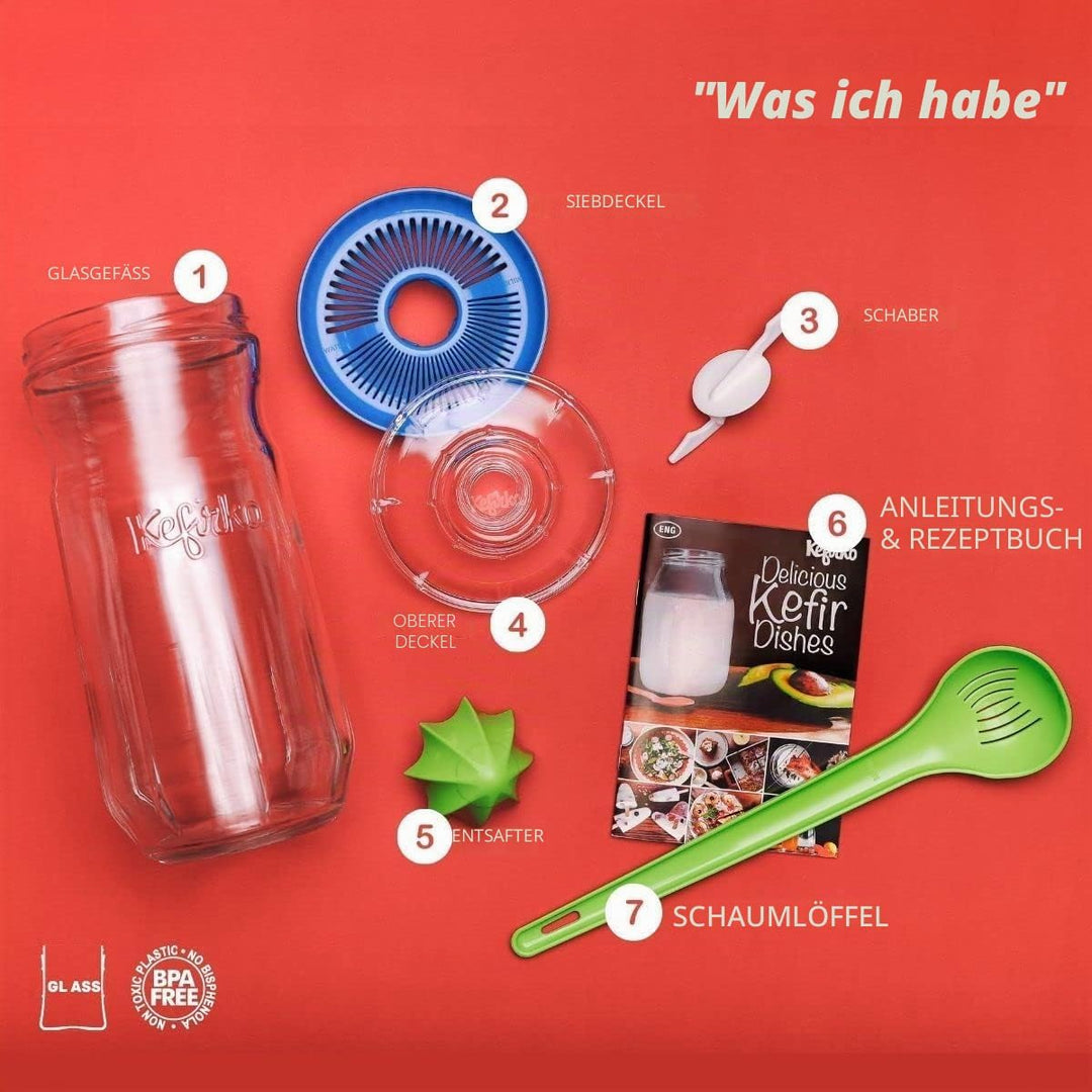 Kefirko Fermentations Set | Milch- und Wasserkefir selber herstellen | auch als Sprossenglas verwend