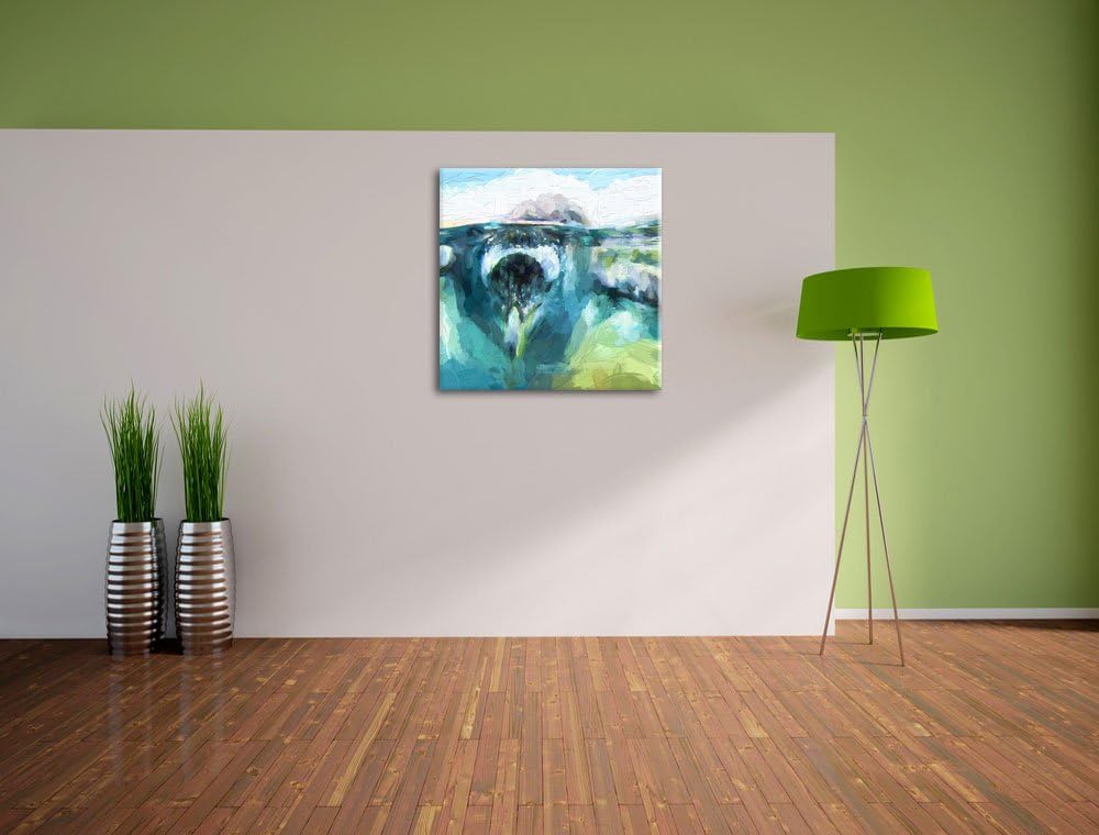 Pinguin im Wasser Pinsel Effekt, Format: 70x70 auf Leinwand, 70x70