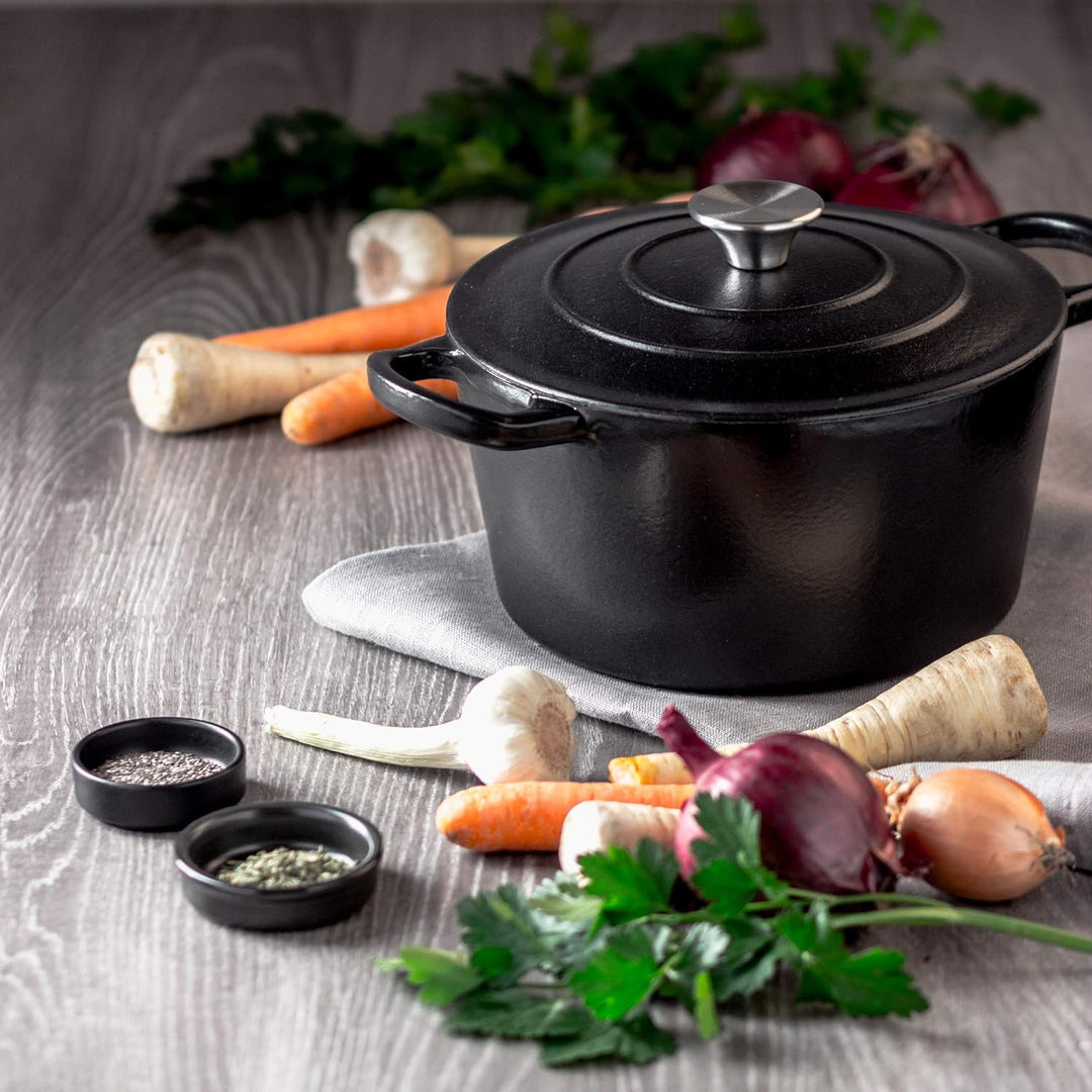 Küchenprofi Gusseisen Bräter mit Deckel, schwarz, 26 cm, Schmortopf, Auflaufform, Dutch Oven, Brotba