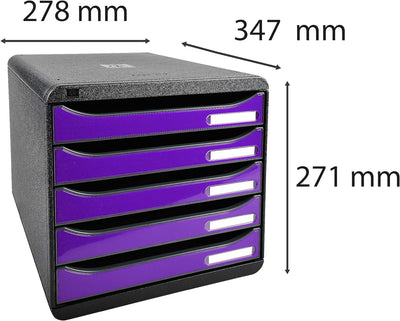 Exacompta 3097220D Premium Ablagebox mit 5 Schubladen für DIN A4+ Dokumente. Stapelbare Schubladenbo