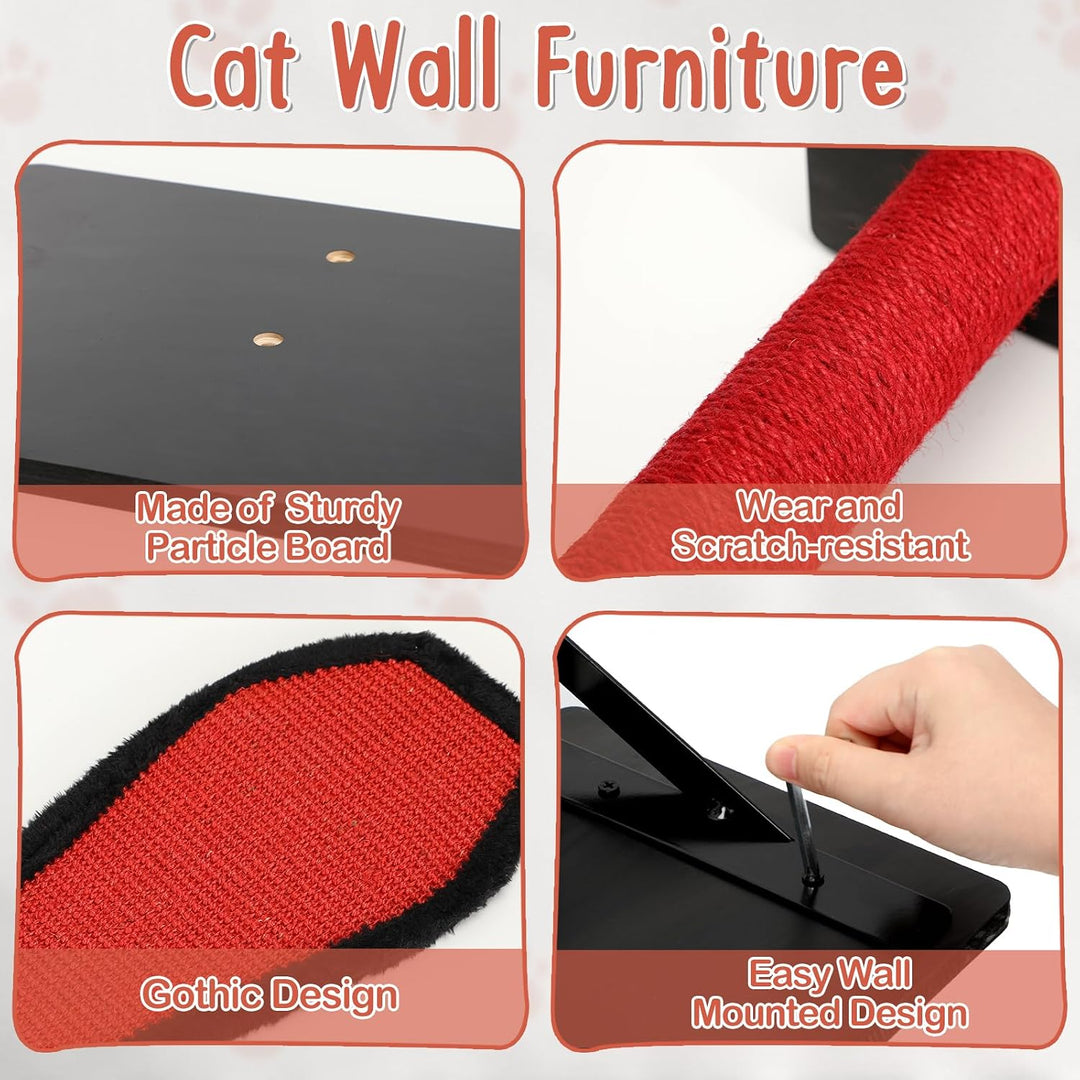 Gothic Katzen Wandregal Set, 7-teilig – Wandmontierter Kletterbaum für Katzen mit Brücke, Leiter, St