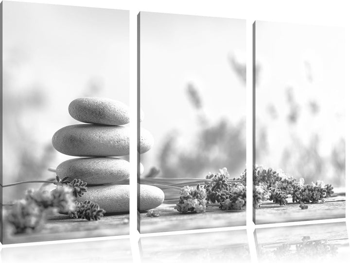 Pixxprint Lavendel Spa-Stillleben Kunst B&W / 3-Teilig/Gesamtmass 120cm Leinwandbild bespannt auf Ho