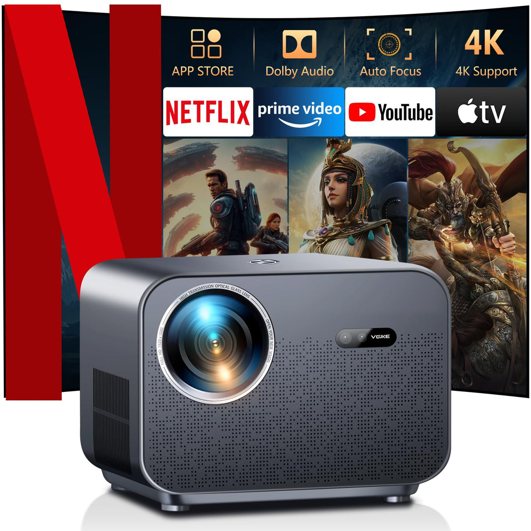 VGKE Beamer 4k Heimkino [Kompatibel mit Netflix &amp; Dolby Audio] 1100 ANSI Projektor Full HD 1080p, Au