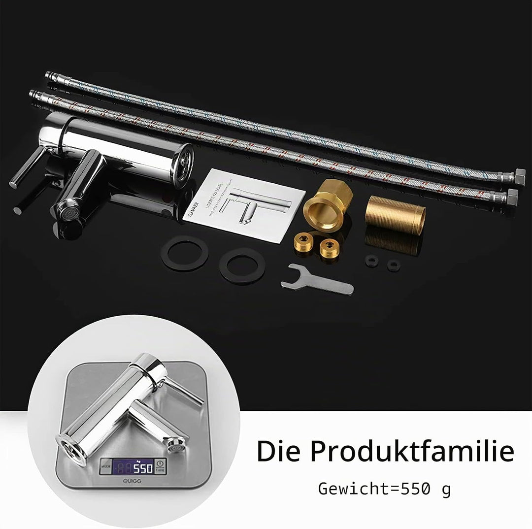 GAVAER Waschbeckenarmatur, modernes Design, aus hochwertigem Metall, verstellbar, warm und kalt E-70
