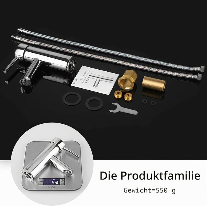 GAVAER Waschbeckenarmatur, modernes Design, aus hochwertigem Metall, verstellbar, warm und kalt E-70
