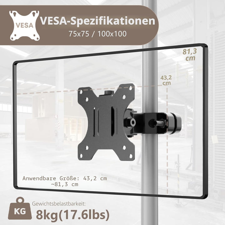 WORLDLIFT Universalhalterung Masthalterung für 17"-32" Bildschirme Unterstützt bis zu 8kg, Full Moti