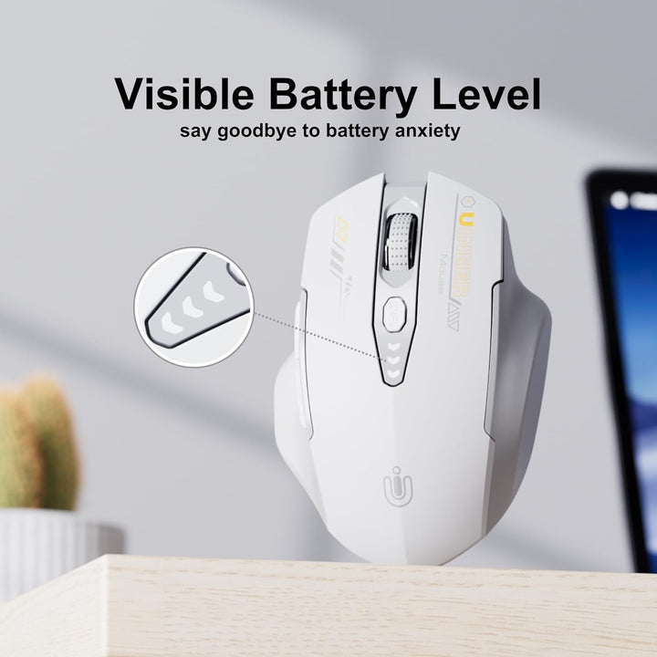 Uineer Bluetooth-Maus, Tri-Modus (BT 5.0/4.0 + 2.4 G Hz), Wiederaufladbare Ergonomische mit Sichtbar