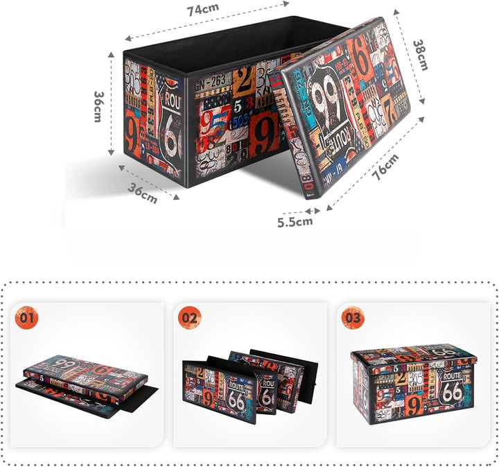 Bonlife Sitzhocker mit Stauraum Faltbarer Sitzbank Retro Aufbewahrungsbox Organizer Box Faltbar Sitz