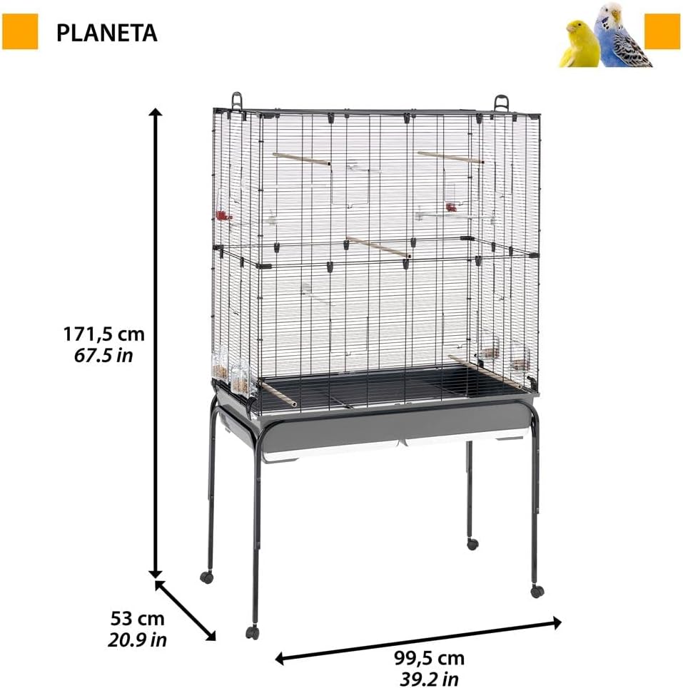 Ferplast 52066817 Vogelheim für Kanarienvögel, Sittiche und Exoten Planeta, Masse: 97 x 58 x 173,5 c