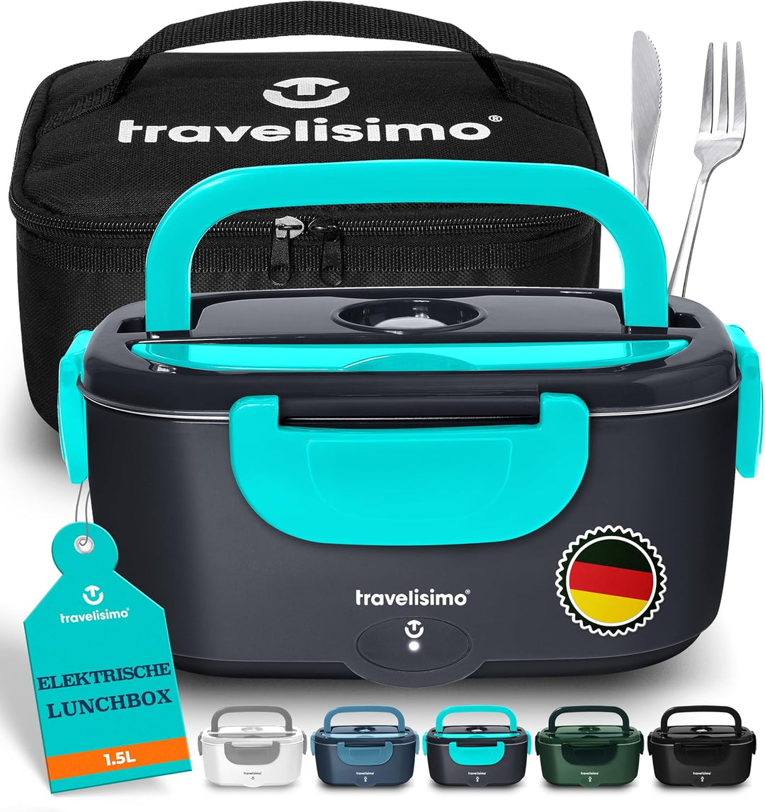 TRAVELISIMO Elektrische Lunchbox 3-in-1 für Auto LKW und Arbeit, 12V+24V+220V, erhitzt Lebensmittel